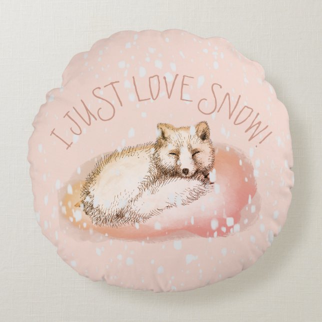 Snowfox, arctic fox round pillow (Front)