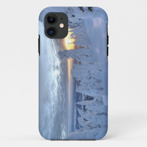 Snowghosts at sunset at Whitefish Mountain iPhone 11 Case