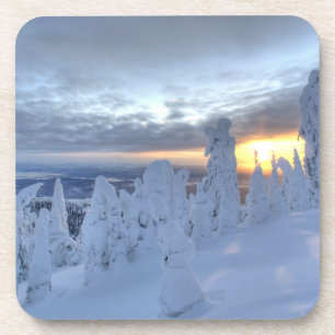 Snowghosts at sunset at Whitefish Mountain Drink Coaster