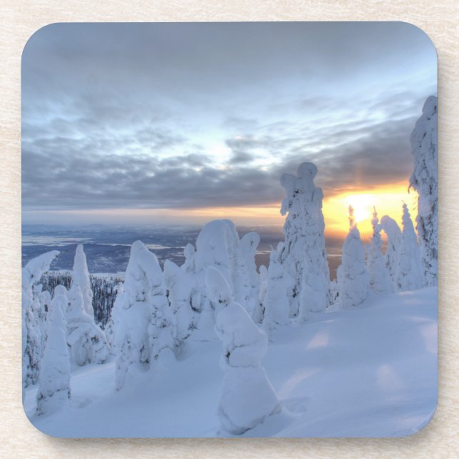 Snowghosts at sunset at Whitefish Mountain Drink Coaster (Front)