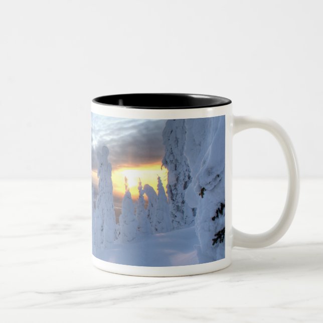 Snowghosts at sunset at Whitefish Mountain Two-Tone Coffee Mug (Right)