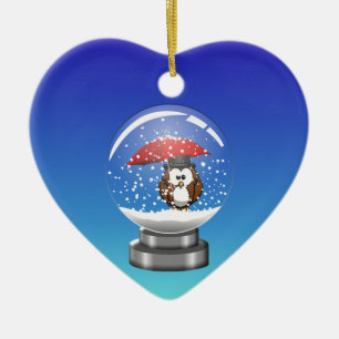 snowglobe owl ceramic ornament