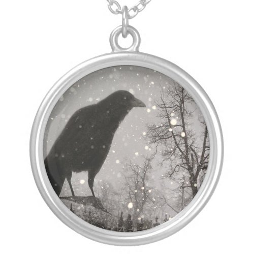 Snowglobe Raven Silver Plated Necklace