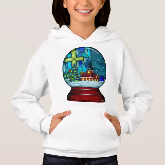 Snowglobe Whimsey Catholic Holiday Hoodie (Front)