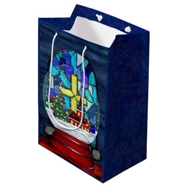 Snowglobe Whimsey Catholic Holiday Medium Gift Bag (Front Angled)