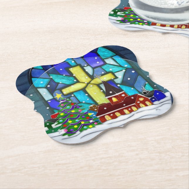 Snowglobe Whimsey Catholic Holiday Paper Coaster (Angled)