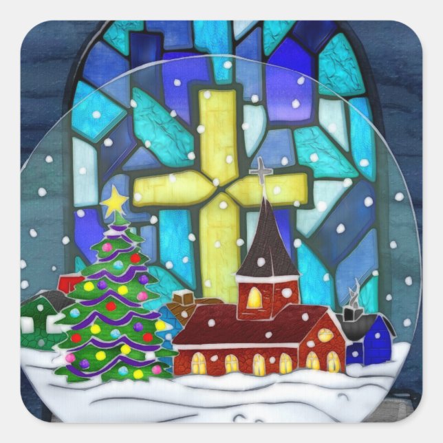 Snowglobe Whimsey Catholic Holiday Square Sticker (Front)