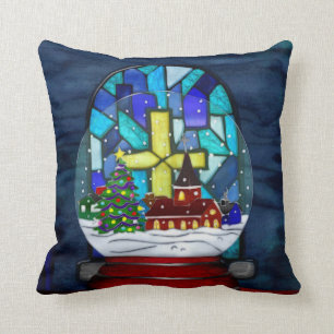 Snowglobe Whimsey Catholic Holiday Throw Pillow