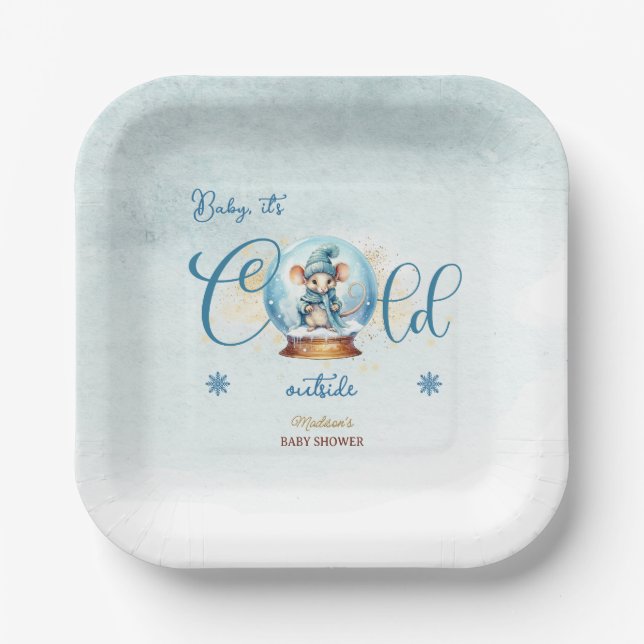 Snowglobe Winter Theme Baby Shower Paper Plates (Front)
