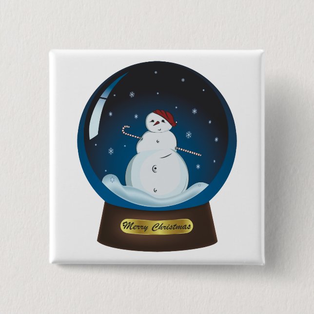 Snowglobe with cute snowman pinback button (Front)