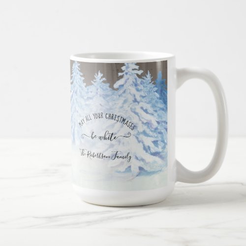 Snowing Pine Trees Christmas Rustic Wood Family Coffee Mug