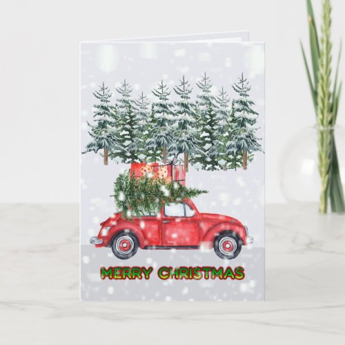 Snowing Red Car Christmas Tree Bring it Home ZSSP Holiday Card