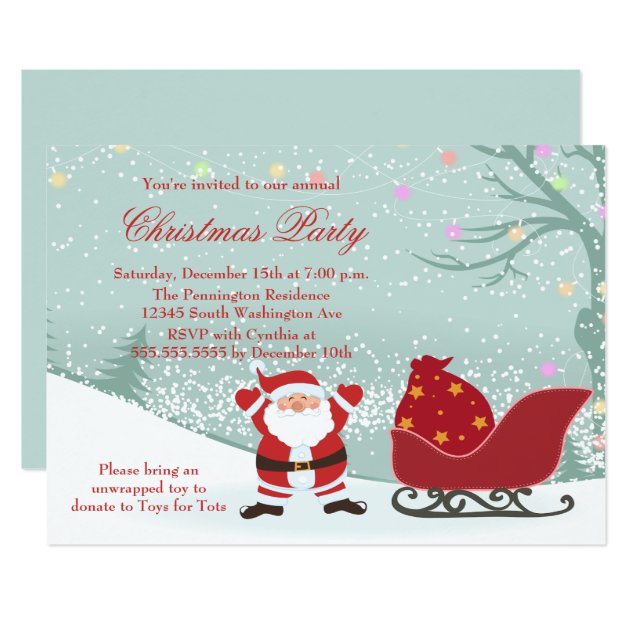 Snowing Santa Sleigh Christmas Party Invitation