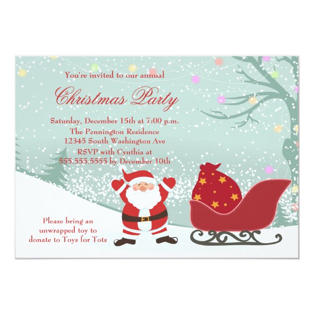 Snowing Santa Sleigh Christmas Party Invitation