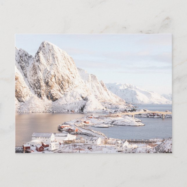 Snowing village rustic house Christmas Postcard (Front)