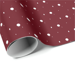 Snowing, White Snowflakes, burgundy Winter Wrapping Paper