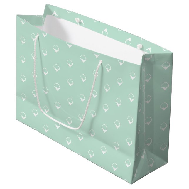 Snowing - White Snowflakes seafoam mint green gift Large Gift Bag (Front Angled)