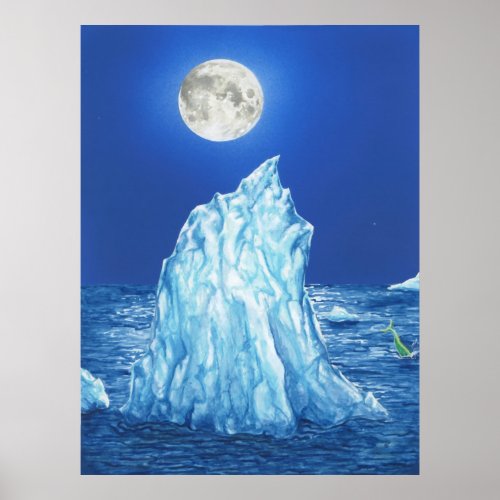 Snowland Iceberg Under the Full Moon Poster