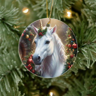 Snowlight: The Enchanted Christmas Unicorn Ceramic Ornament