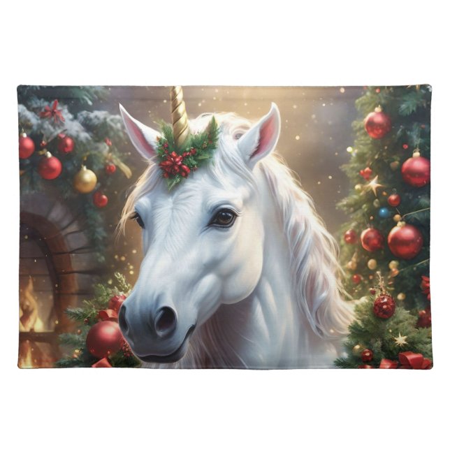 Snowlight: The Enchanted Christmas Unicorn Cloth Placemat (Front)