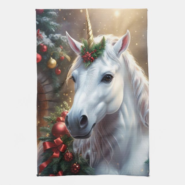 Snowlight: The Enchanted Christmas Unicorn Kitchen Towel (Vertical)