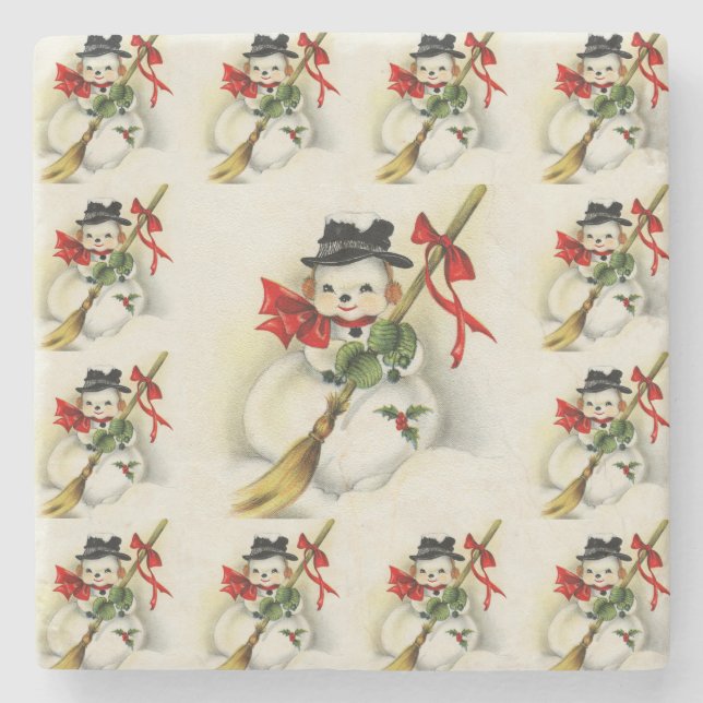 Snowman 009 stone coaster (Front)