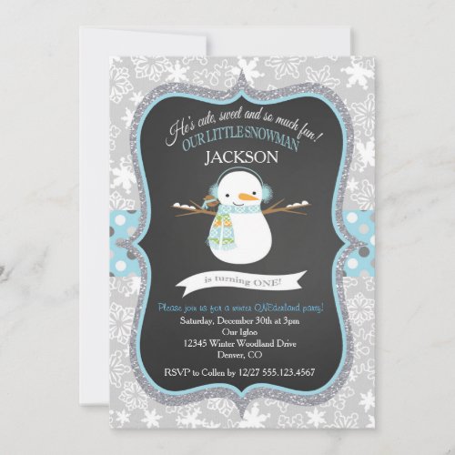 Snowman 1st Birthday Winter ONEderland Invitation