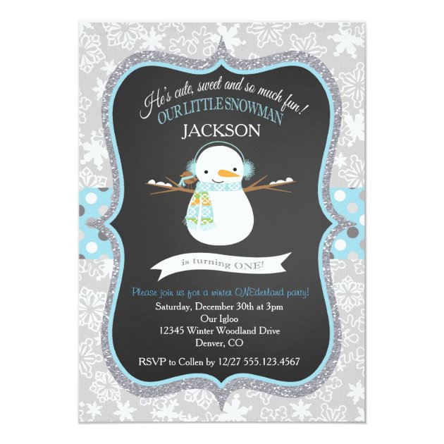 Snowman 1st Birthday Winter ONEderland Invitation