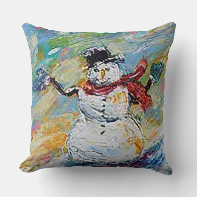 Snowman 20” x 20” Christmas Snowman Throw Pillow (Front)