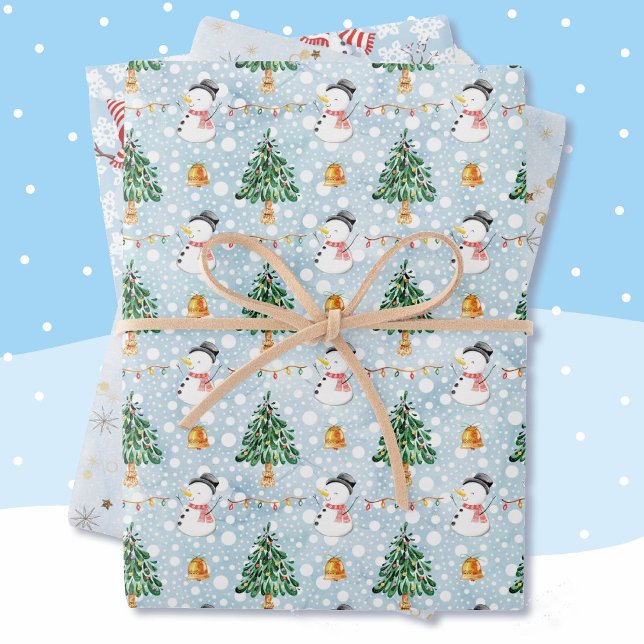 Snowman 3 Snow Coordinating Light Blue Wrapping Paper Sheets (Creator Uploaded)