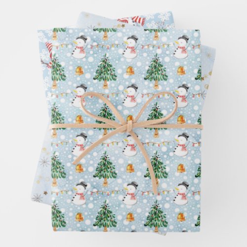 Snowman 3 Snow Coordinating Light Blue Wrapping Paper Sheets