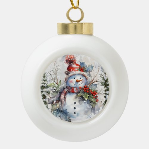 Snowman 4 ceramic ball christmas ornament