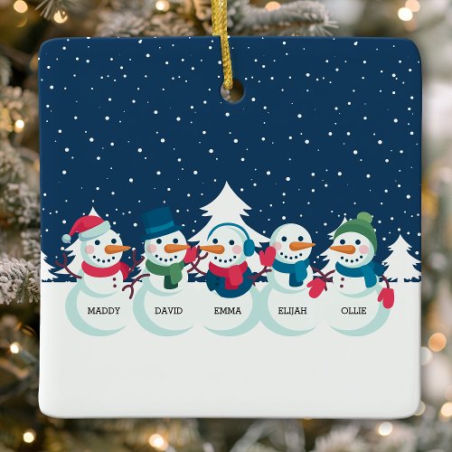 Snowman 5 Person Family Personalized Christmas Ceramic Ornament