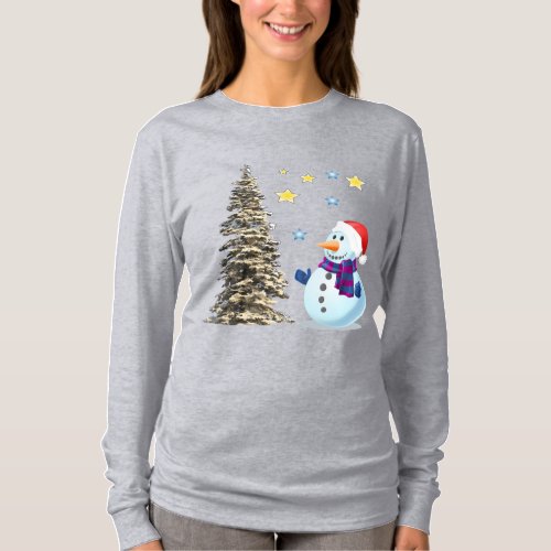 Snowman admires the evergreen T_Shirt