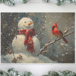 Snowman and a Cardinal Oil Painting Decoupage Tissue Paper<br><div class="desc">A heartwarming oil painting featuring a cheerful snowman and a bright red cardinal,  capturing the cozy magic of wintertime.</div>