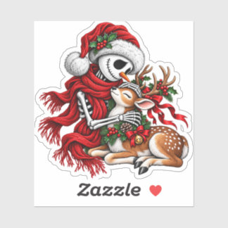 Snowman and Baby Reindeer Winter Hug Sticker