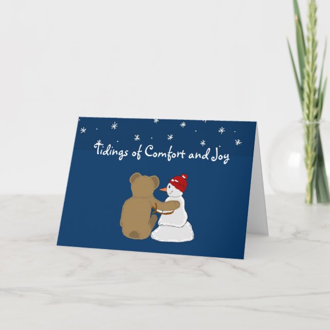 Snowman and Bear Friendship Holiday Card (Front)