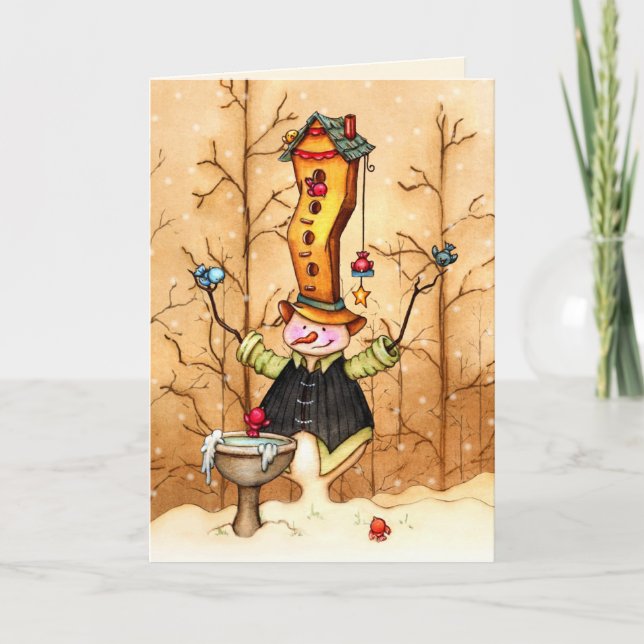 Snowman and Bird Friends - Personalize It Holiday Card (Front)
