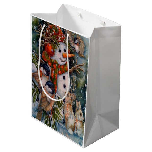 Snowman And bird Medium Gift Bag (Back Angled)