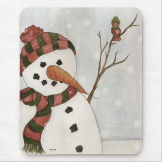Snowman and Bird Mousepad