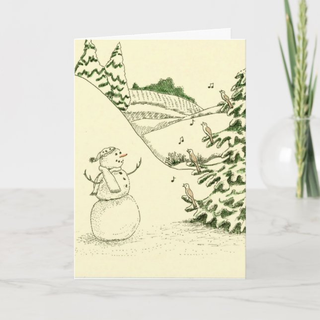 Snowman and Birds Holiday Card (Front)