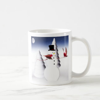 Snowman and birds holiday mug