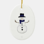 Snowman and Blue Snowflake Ceramic Oval Ornament