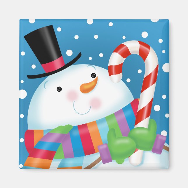 Snowman and Candy Cane magnet (Front)