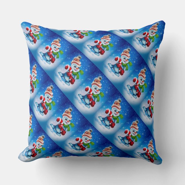 Snowman and Candy Canes Throw Pillow (Front)