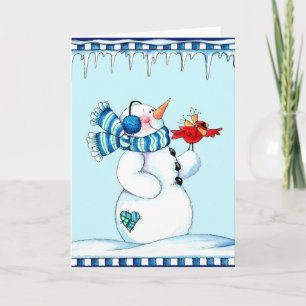 Snowman and Cardinal Holiday Card