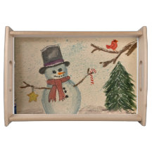 Snowman and Cardinal serving tray