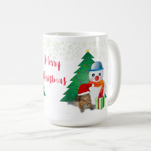 Snowman and Cat Christmas Coffee Mug