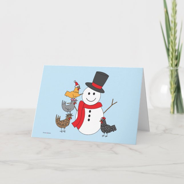 Snowman and Chickens Holiday Card (Front)
