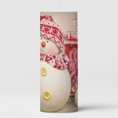 Snowman And Child Happy Holidays Pillar Candle